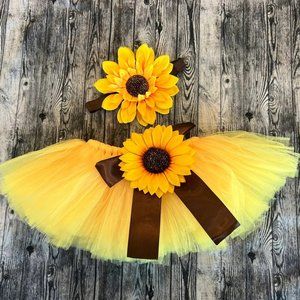 Baby Costume Sunflower Tutu Skirt & Headband Outfit 0-3 month Photography Photo